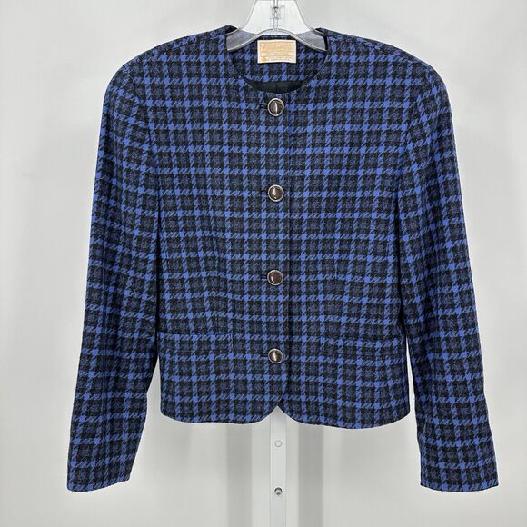 Pendleton Jackets & Blazers - Vintage Pendleton Women Blazer Size 10 Blue Black Houndstooth 100% Virgin Wool